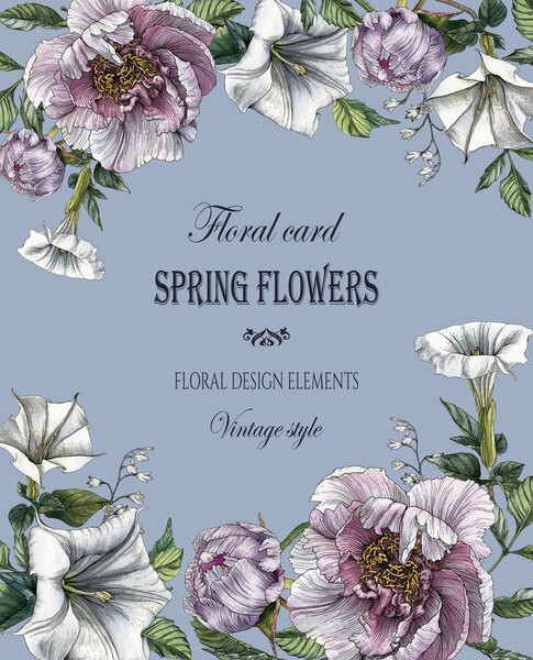 Цветочные открытки с пионами и цветком дейтуры
