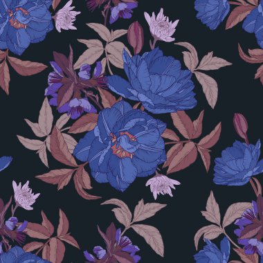 Çiçeksiz vektör deseni suluboya laleler, kasımpatılar ve elma çiçekleri