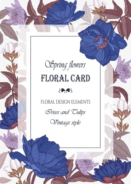 Tarjeta Felicitación Floral Vectorial Con Marco Tulipanes Acuarela Crisantemos Jazmín — Vector de stock