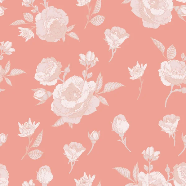 Motif floral vectoriel sans couture avec des roses, des chrysanthèmes et du jasmin blanc — Image vectorielle