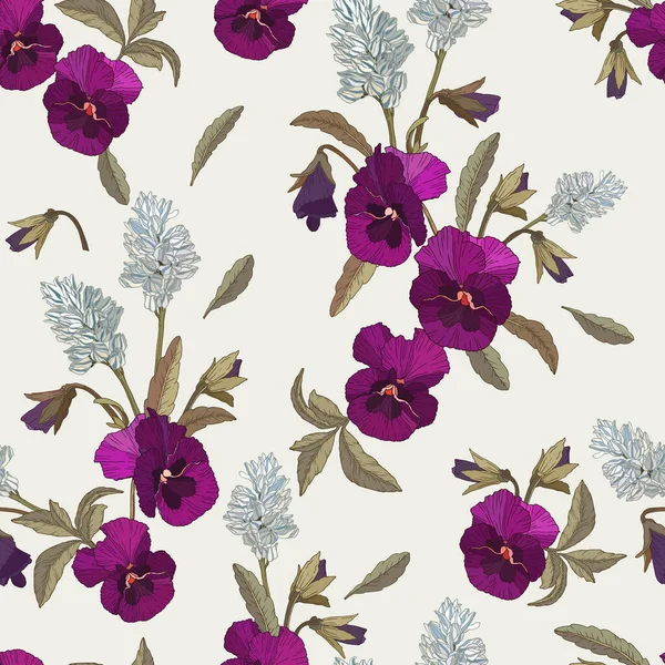 Padrão Sem Costura Floral Vetorial Com Pálias Violetas Flores Brancas — Vetor de Stock