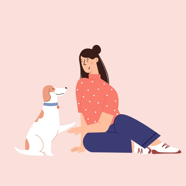 Flat Cartoon Vector Illustration about Human and puppy friend — Stockový vektor