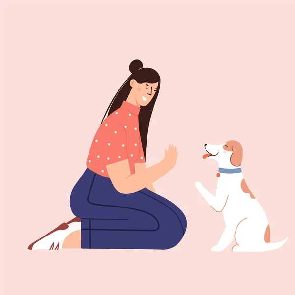 Flat Cartoon Vector Illustratie over Menselijke en puppy vriendschap — Stockvector