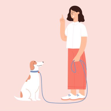 Düz Çizgi Film Vektör İllüstrasyonu İnsan ve Köpek Arkadaşlığı 