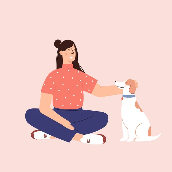 Flat Cartoon Vector Illustrazione su amicizia umana e cane — Vettoriale Stock