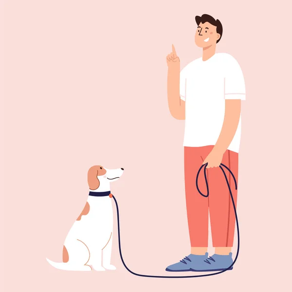 フラット漫画ベクトル犬の訓練についてのイラスト — ストックベクタ
