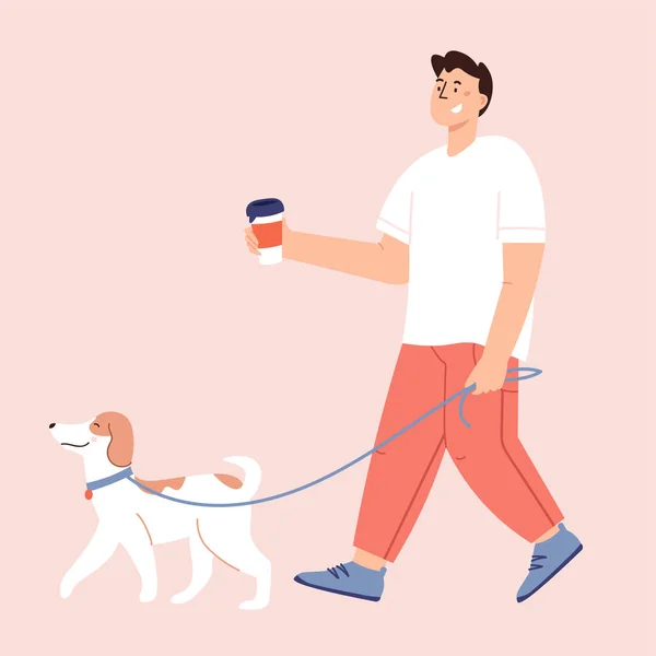 Flat Cartoon Vector Ilustração sobre a amizade de humanos e cães — Vetor de Stock