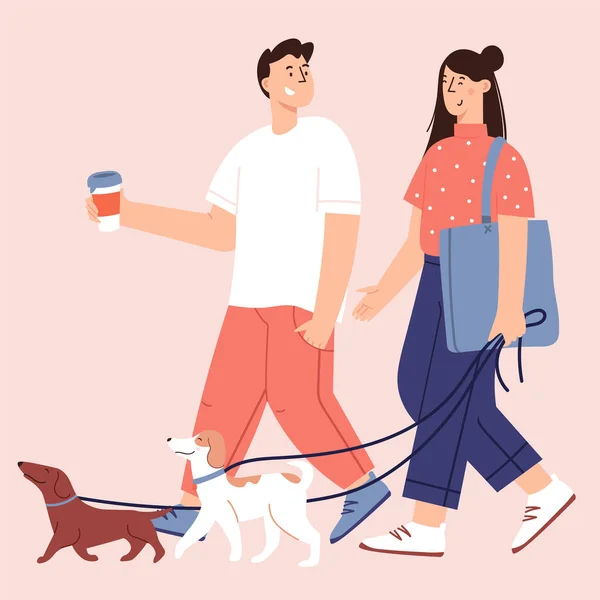 ( 영어 ) Flat Cartoon Vector Illustration about Human and dogs friendship — 스톡 벡터