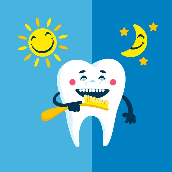 Daily routine with simple flat cartoon teeth illustration — Wektor stockowy
