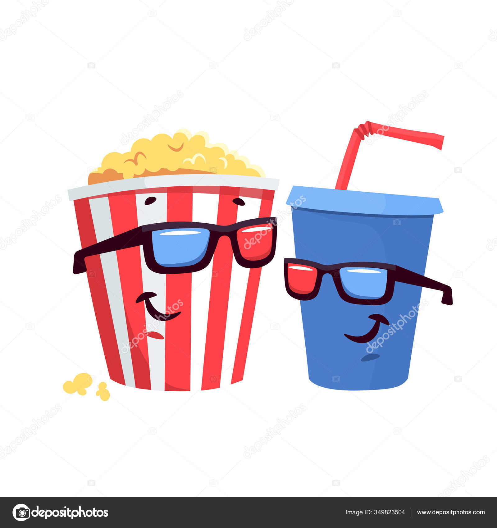 Cartoon popcorn striped bucket with plastic cup of soda in 3D glasses Stock Vector Image by ©a_compot #349823504 Cartoon popcorn striped bucket with plastic cup of soda in 3D glasses Stock Vector Image by ©a_compot #349823504