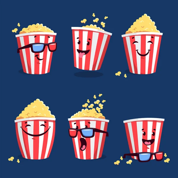 Cartoon Red striped popcorn box emoticon set — Stock Vector