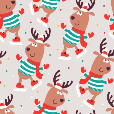 Christmas seamless pattern with deer and color dots