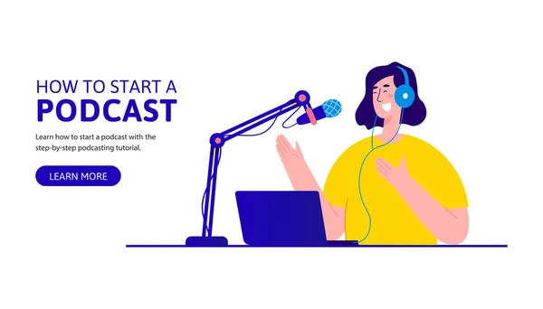 How to start podcast landing page design — Stock Vector
