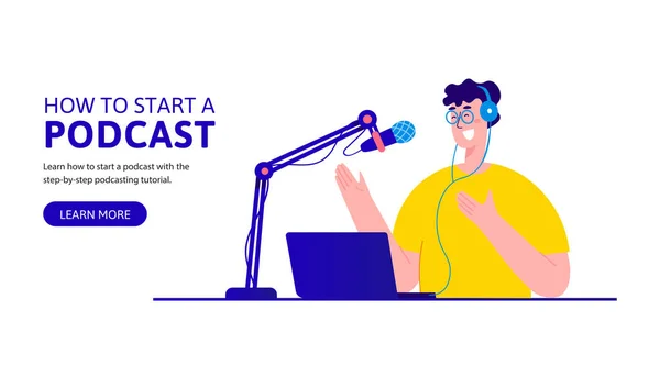 Cómo iniciar el diseño de la landing page de podcast — Vector de stock