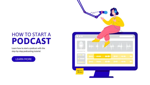 How to start podcast landing page design — Stock Vector
