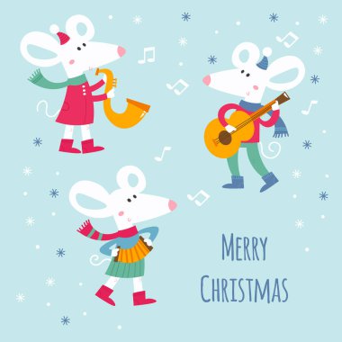 Big Christmas and new year designs with cartoon little mouse