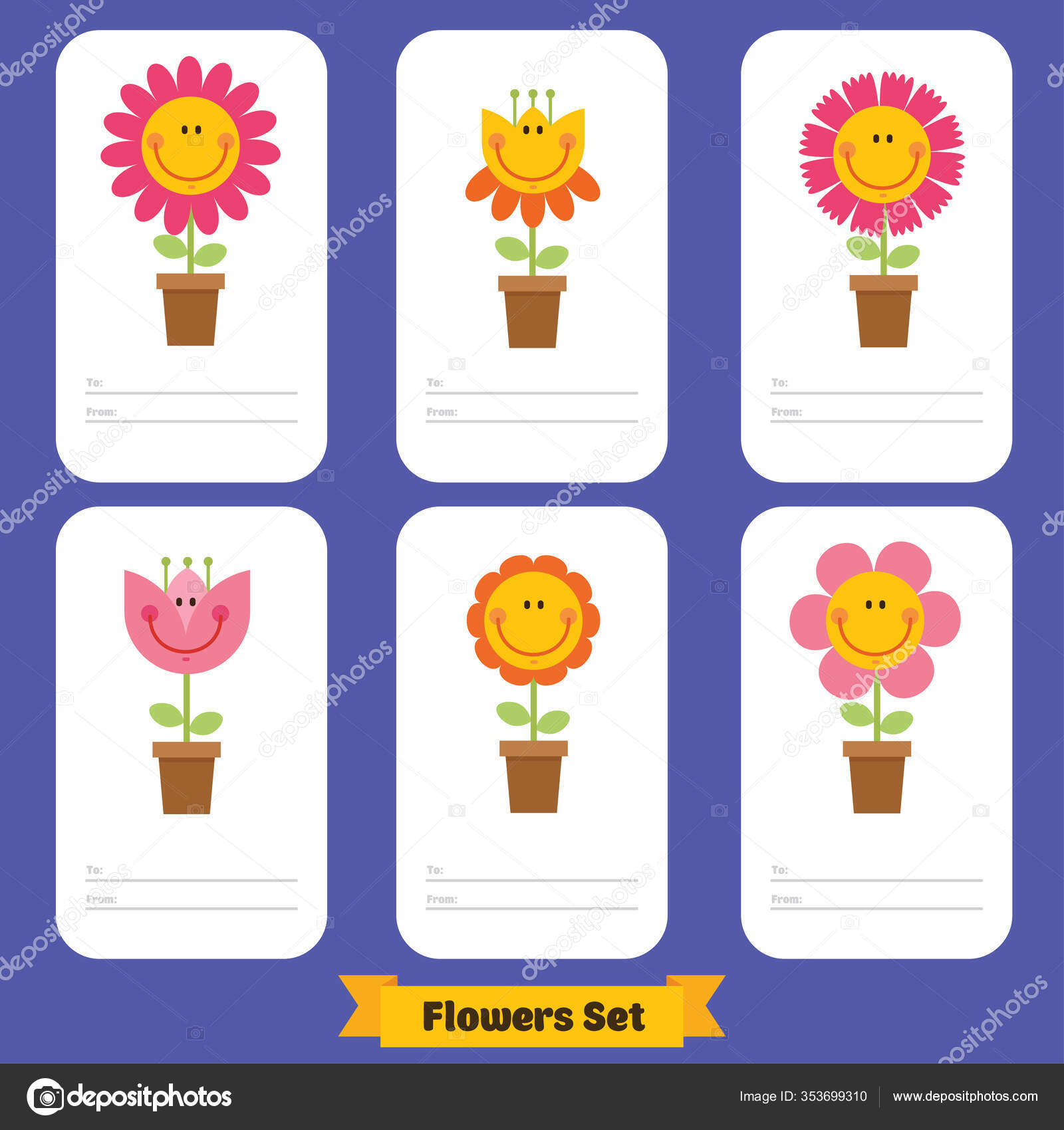 Conjunto de emoticones de flores lindas. Colección de flores divertidas .  vector, gráfico vectorial © a_compot imagen #353699310