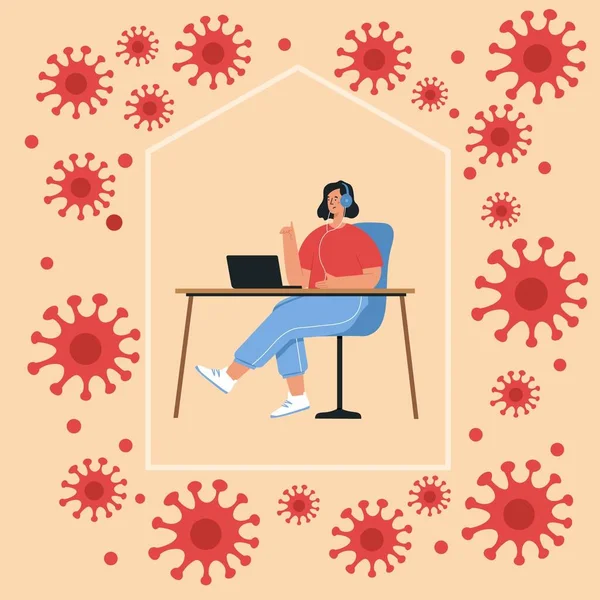 Pandémie de coronavirus et concept de distance sociale. Reste à la maison. — Image vectorielle