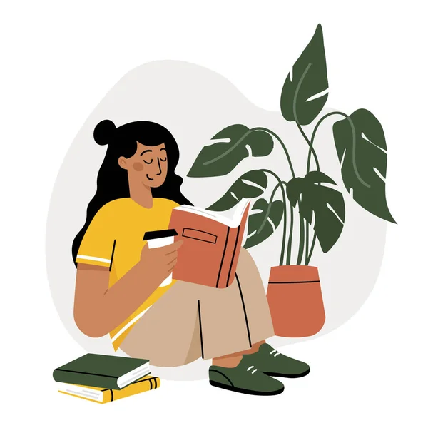 少女読書と休息の概念. — ストックベクタ