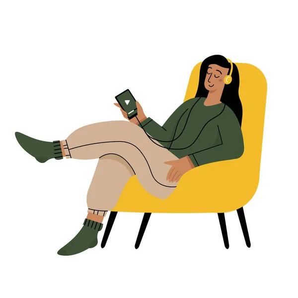 Chica leyendo un libro y descansando concepto . — Vector de stock