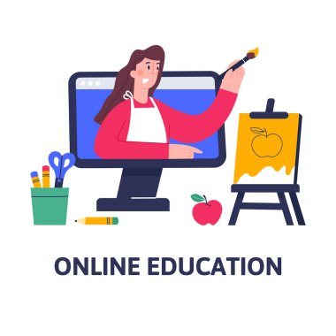 Hobiler çevrimiçi sanat stüdyosu, tasarım, çizim, sanat, eğitim, yaratıcılık dersleri veya okul.