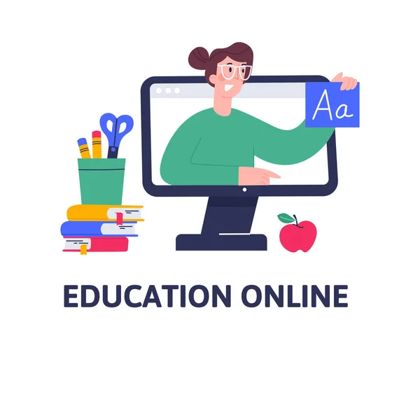 El concepto de educación en línea. Cursos de formación a distancia, tutoriales, seminarios, webinars.. — Archivo Imágenes Vectoriales