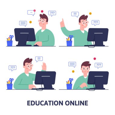 Evdeki online dersi sırasında ödev okuyan tatlı bir çocuk, karantina sırasında sosyal mesafe, kendini izole etme, evde eğitim gören biri.