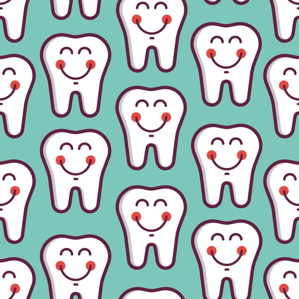 Wektor zęba bez szwu wzór cute smiley białe zęby na jasnoniebieskim tle — Wektor stockowy