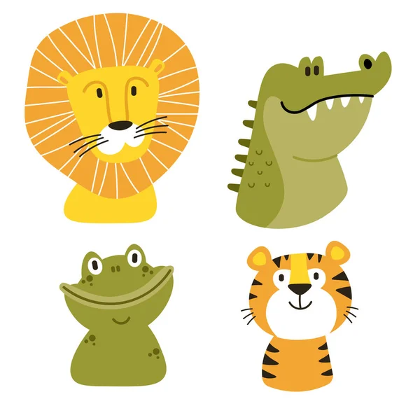 Afrika vektor beállítva. Safari kollekció aligátorral, békával, oroszlánnal, tukánnal, orrszarvúval. — Stock Vector