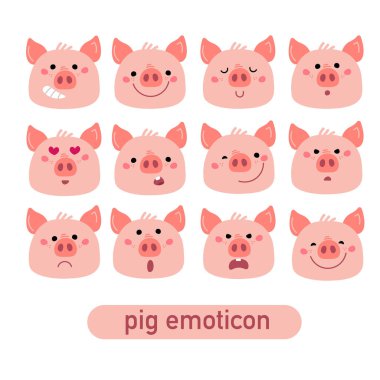 Şirin Pembe Piggy simgesi seti. Düz Çizim