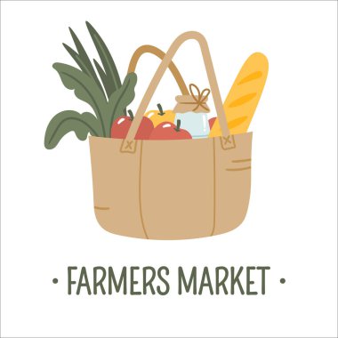 El çizimi organik yiyecekler beyaz arka planda izole edilmiş.