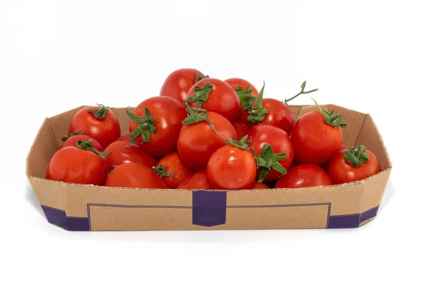 Kirschtomate Weißer Hintergrund Der Box — Stockfoto