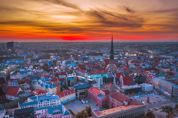 Skyline of Riga old town, sunrise time. Riga is the capital and the largest city of Latvia — 图库照片