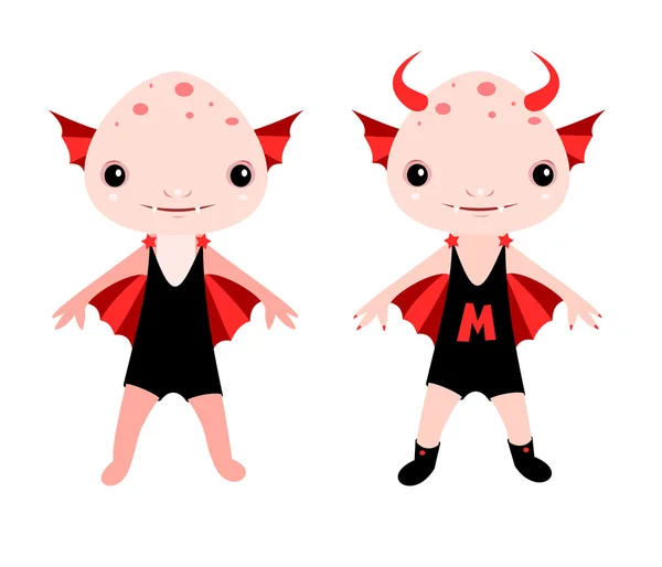 İki sevimli küçük kırmızı canavar. Cadılar Bayramı. 