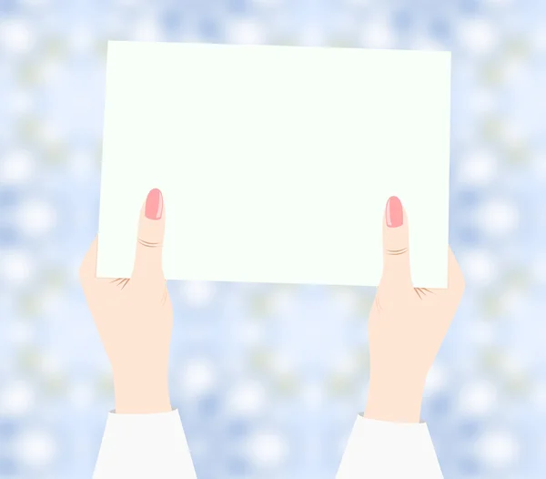 Dámské ruce držící list bílého papíru. — Stock fotografie