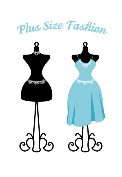 Mavi elbise artı boyutu ve boş siyah manken manken.