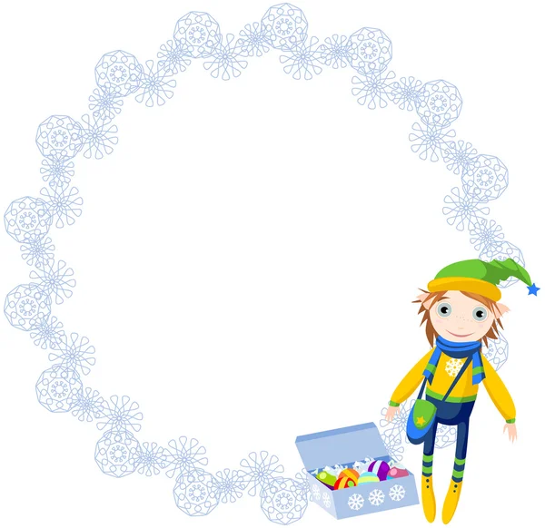 Kış elf ile yuvarlak çerçeve. 