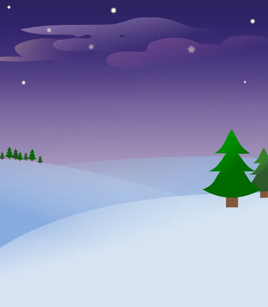 Ночной зимний пейзаж. Снег, деревья и небо . — стоковое фото