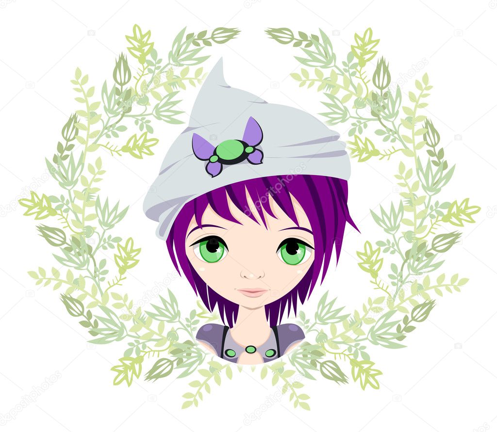 Fantasy Character Portrait Of Boy Fairy With Purple Hair In Blue