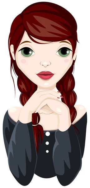 Mavi elbiseli uzun örgüler ile gülümseyen esmer kız portresi giyinmiş.