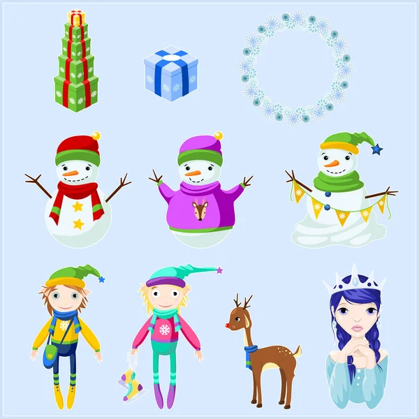 Noel karakterler ve nesneleri kümesi. Raster küçük resim.