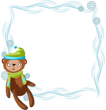 Oyuncak ayı ile büyük dikdörtgen çerçeve kış. 