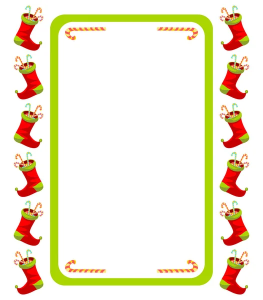 Noel hediye çorap ve şekerler büyük dikdörtgen çerçeve. 