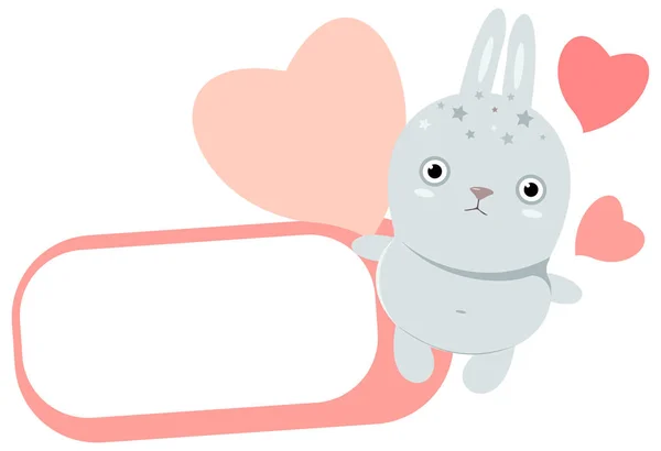 Cute rabbit with pink heart and tag. — Stock Photo, Image