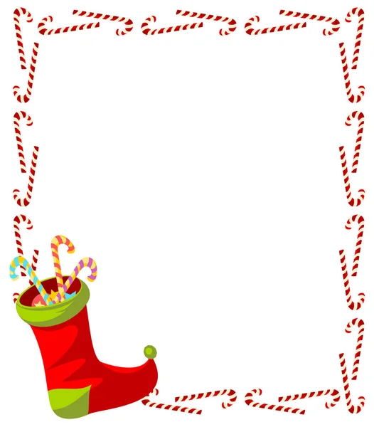 Gran marco rectangular de bastones de caramelo con calcetín de regalo de Navidad . — Foto de Stock