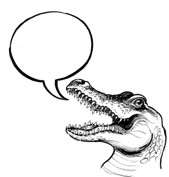 Mówiący Krokodyl Czarno Biały Rysunek Atramentu — Zdjęcie stockowe