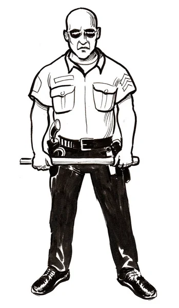 Policier Américain Encre Dessin Noir Blanc — Photo