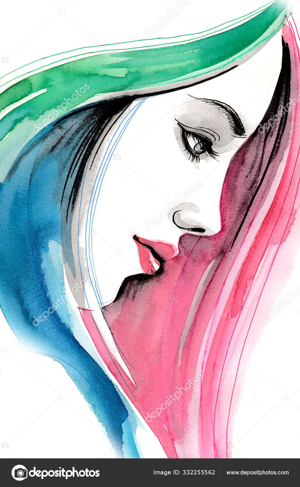 Mulher De Cabelo Comprido Retrato Feminino Sexy, Desenhos Originais Pintados Com Aquarela No Papel Ilustração Stock - Ilustração de desenhos, cadeira: 161896772