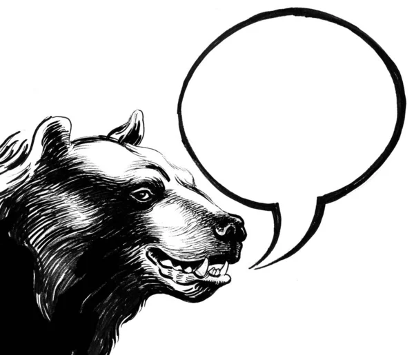 会说话的熊墨水黑白画 — 图库照片