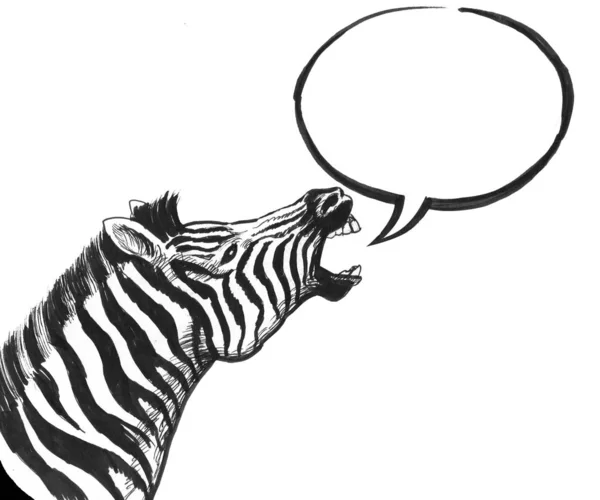 Zebra Aan Lijn Inkt Zwart Wit Tekening — Stockfoto